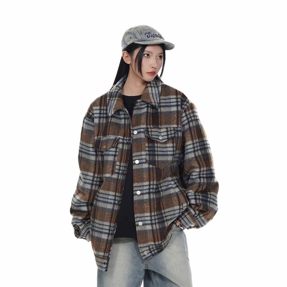 Plaid Woolen Coat Cotton Jacket Winter Coat Men Women Plaid Cotton Coat