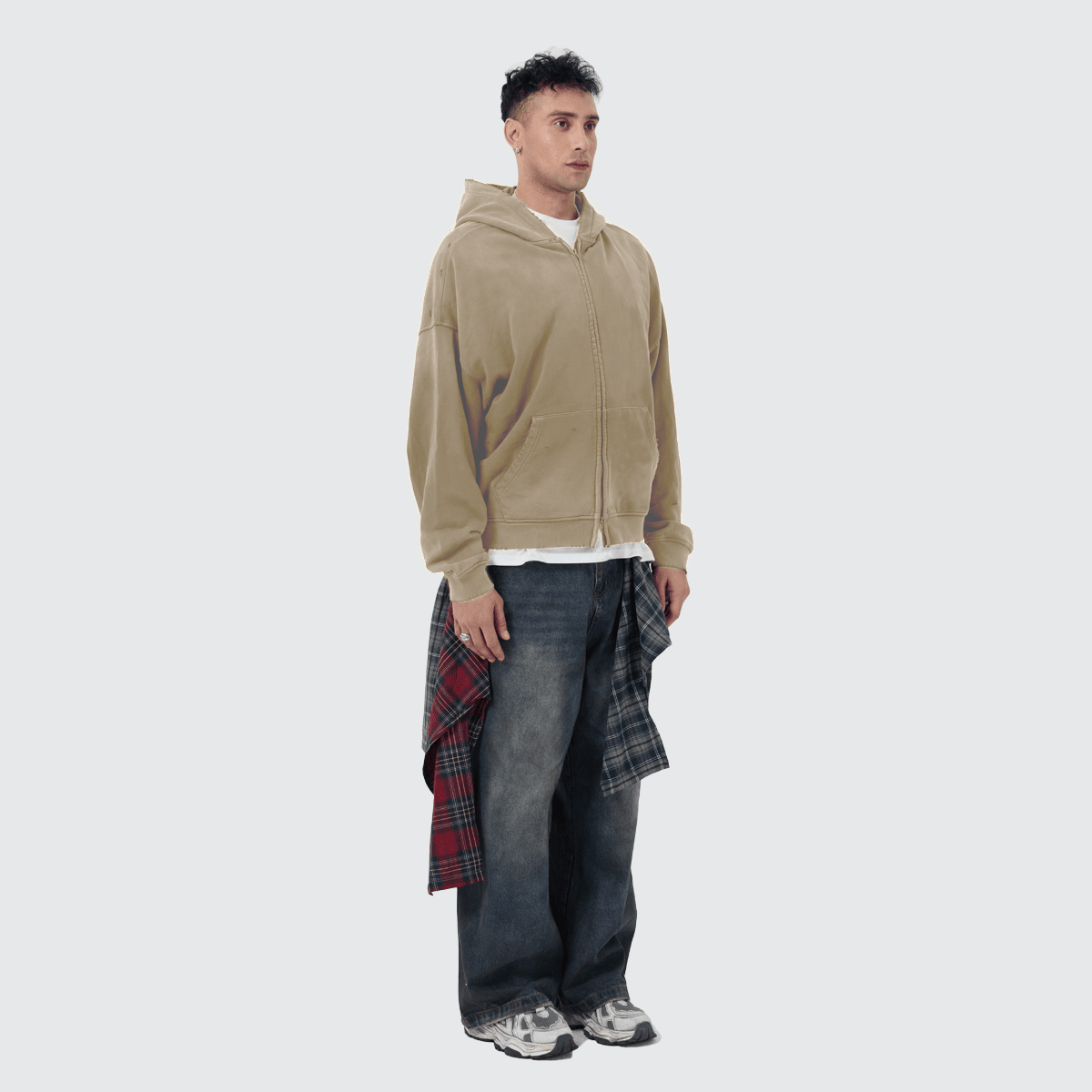 Distressed Zip-Up Hoodie — 420GSM