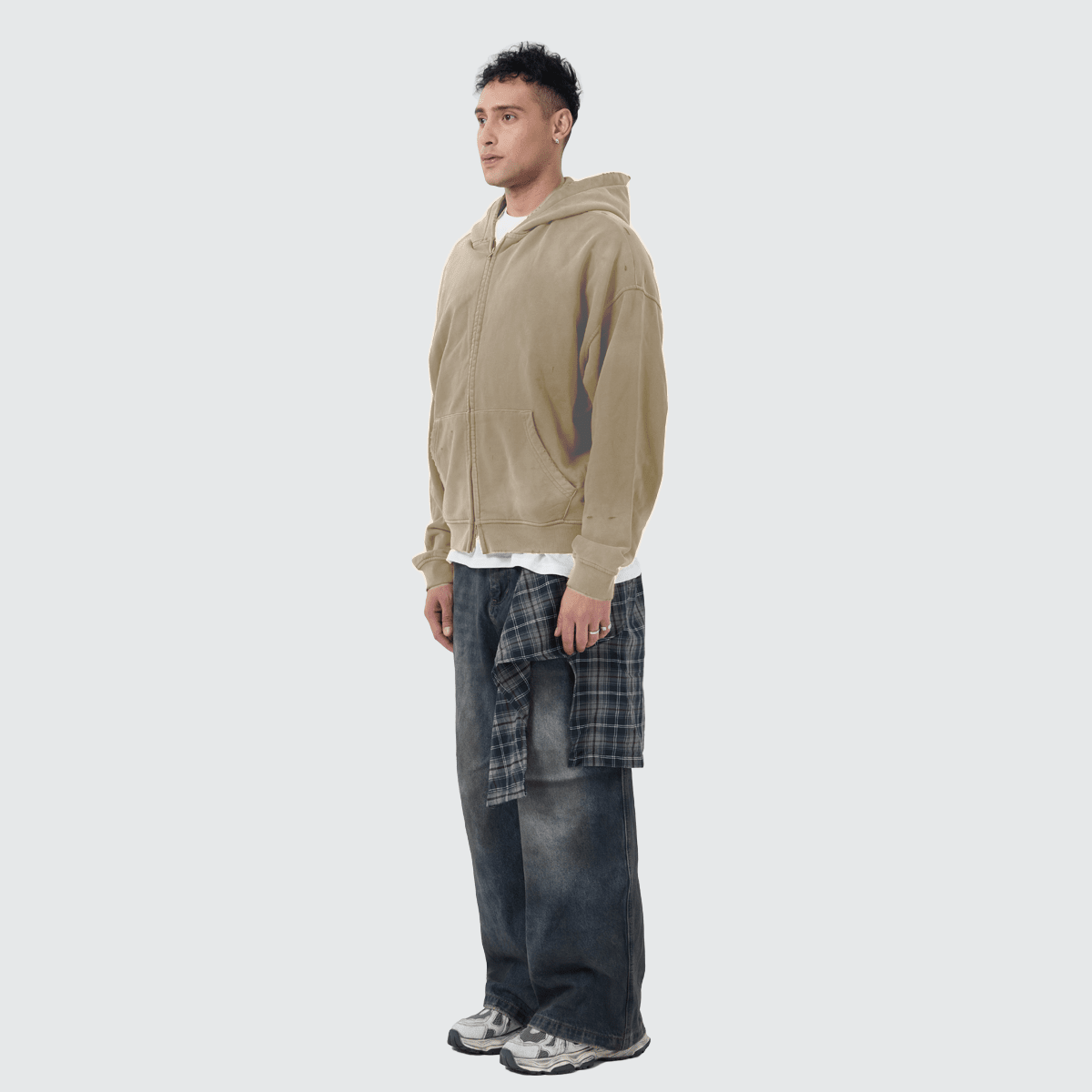Distressed Zip-Up Hoodie — 420GSM
