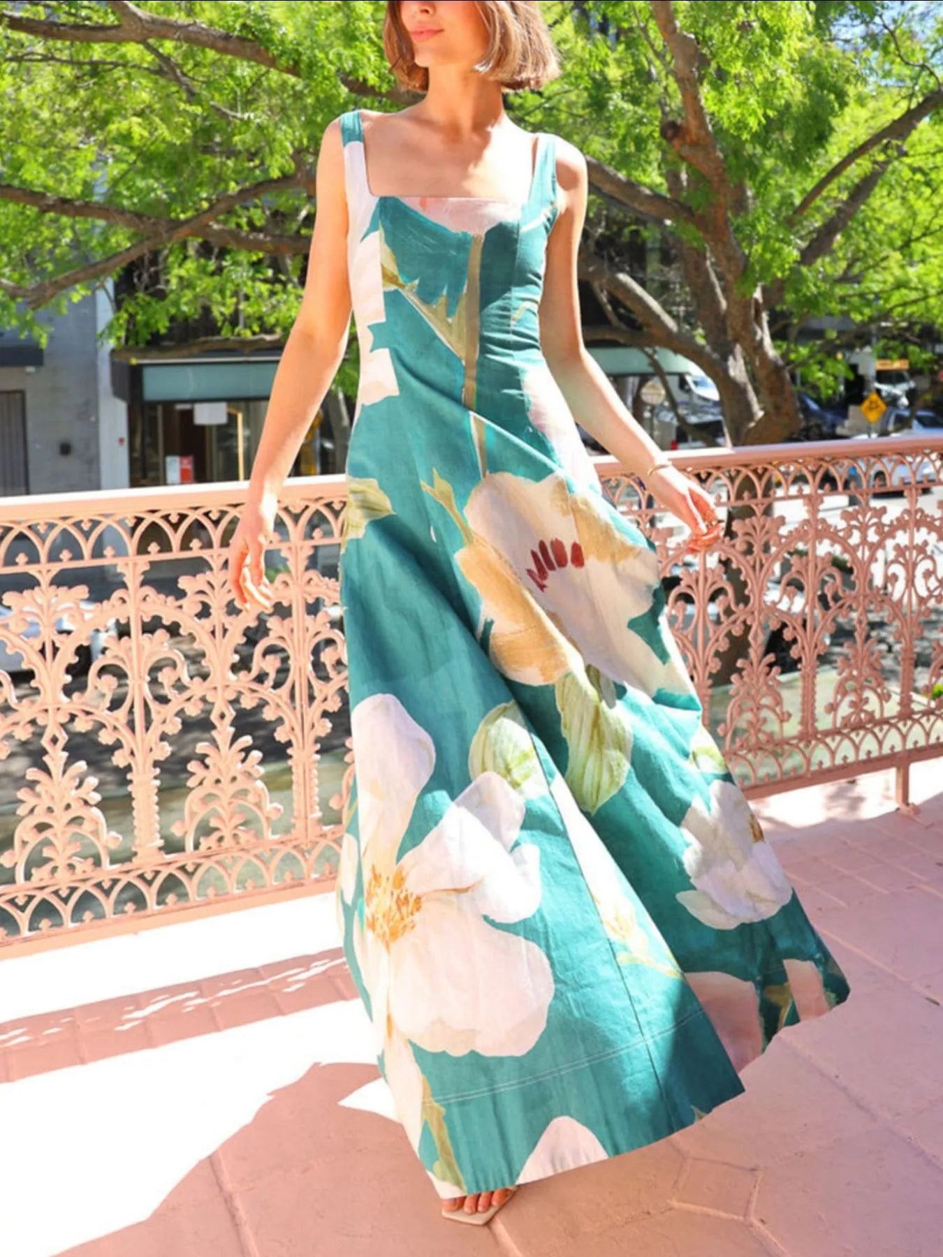 Floral Print Square Neck Maxi Dress - Premium Dress from Trendsi - Just $29.45! Shop now at Craftklart.store