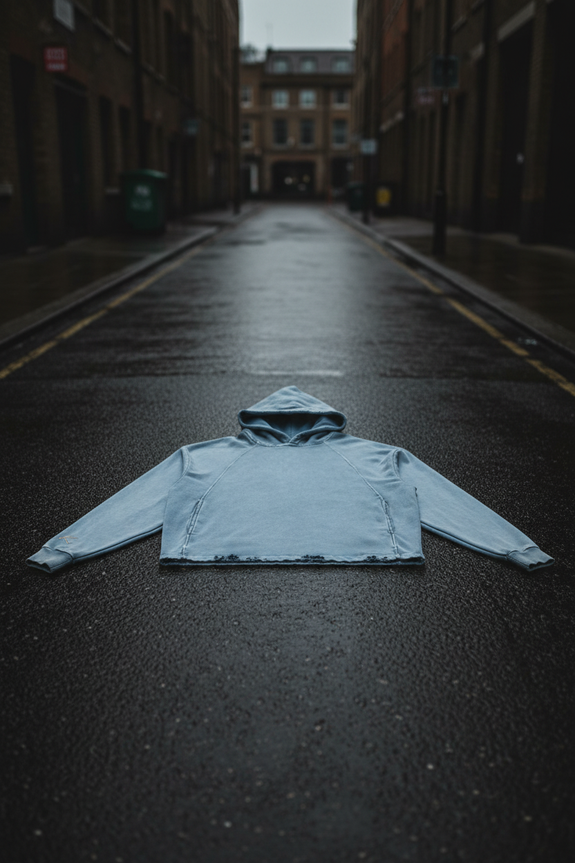 Vintage Washed Frayed-Hem Hoodie — Blue