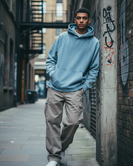 Vintage Washed Frayed-Hem Hoodie — Unisex Oversized Fit