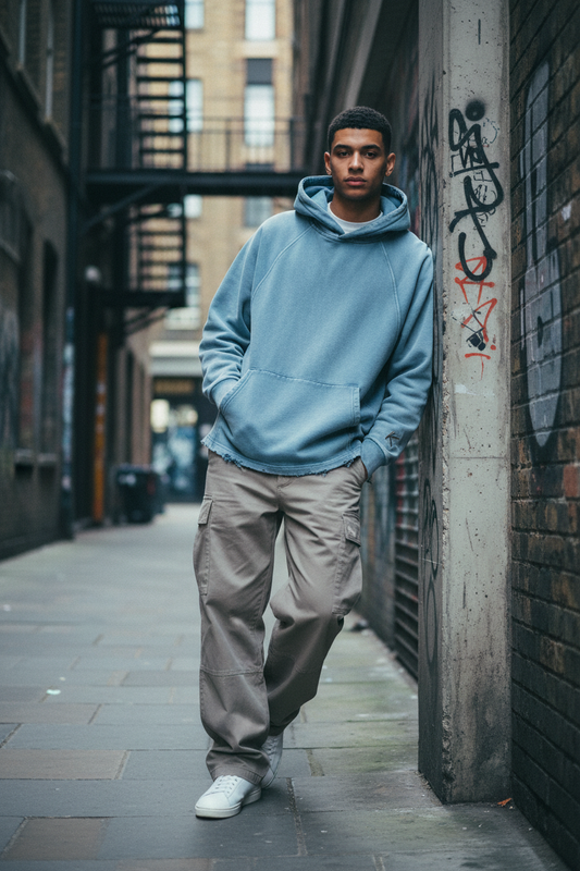 Vintage Washed Frayed-Hem Hoodie — Unisex Oversized Fit