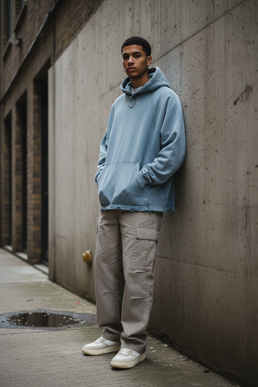 Vintage Washed Frayed-Hem Hoodie — Unisex Oversized Fit