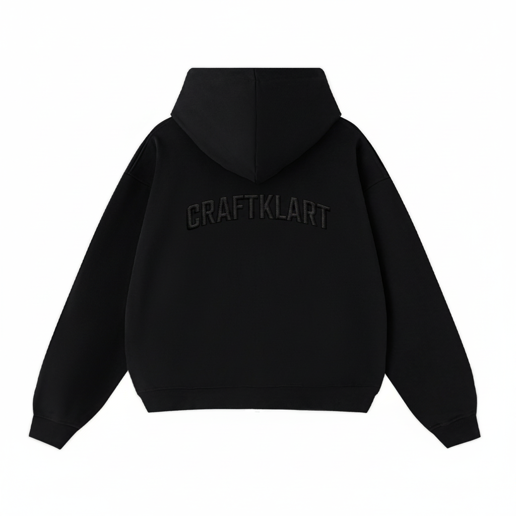Back view of a unisex heavyweight oversized zip-up hoodie with a cropped fit, featuring a front zipper and relaxed streetwear style.