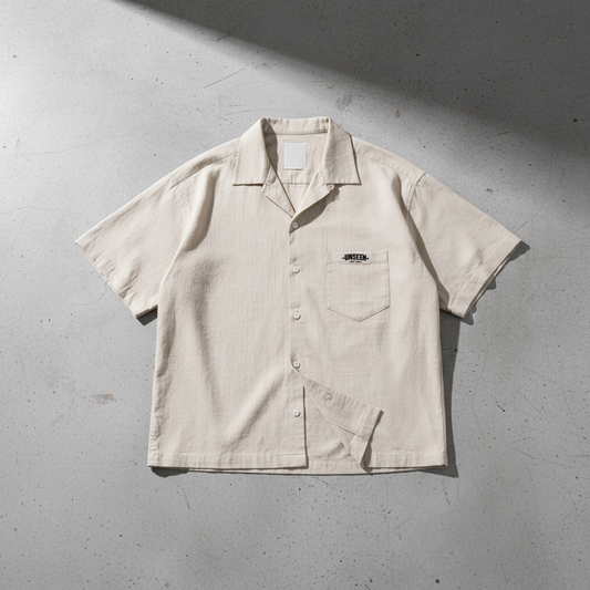 Urban Fashion & Streetwear Cuban Collar Short-Sleeve Shirt with vibrant pattern, displayed from the front view.