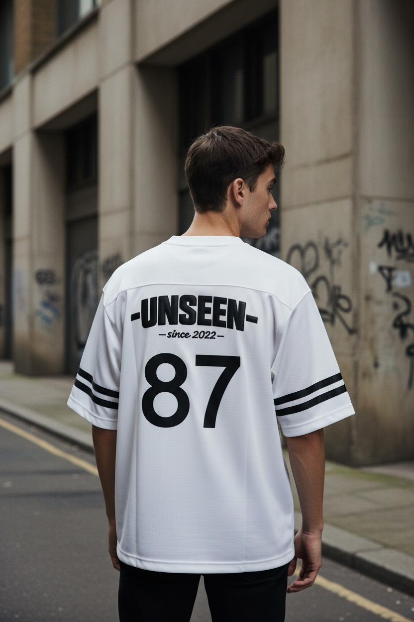 Urban Fashion & Streetwear contrast cut-out V-neck T-shirt with oversized fit, 240GSM fabric, shown from back view.