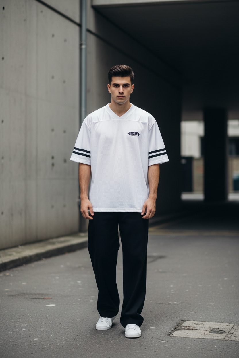 Contrast cut-out V-neck T-shirt from Urban Fashion & Streetwear, oversized fit, 240GSM fabric, front view.