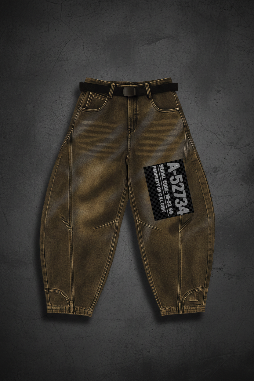 Front view of Urban Fashion & Streetwear Street Washed Curved Loose-Fit Jeans displayed on a hanger.