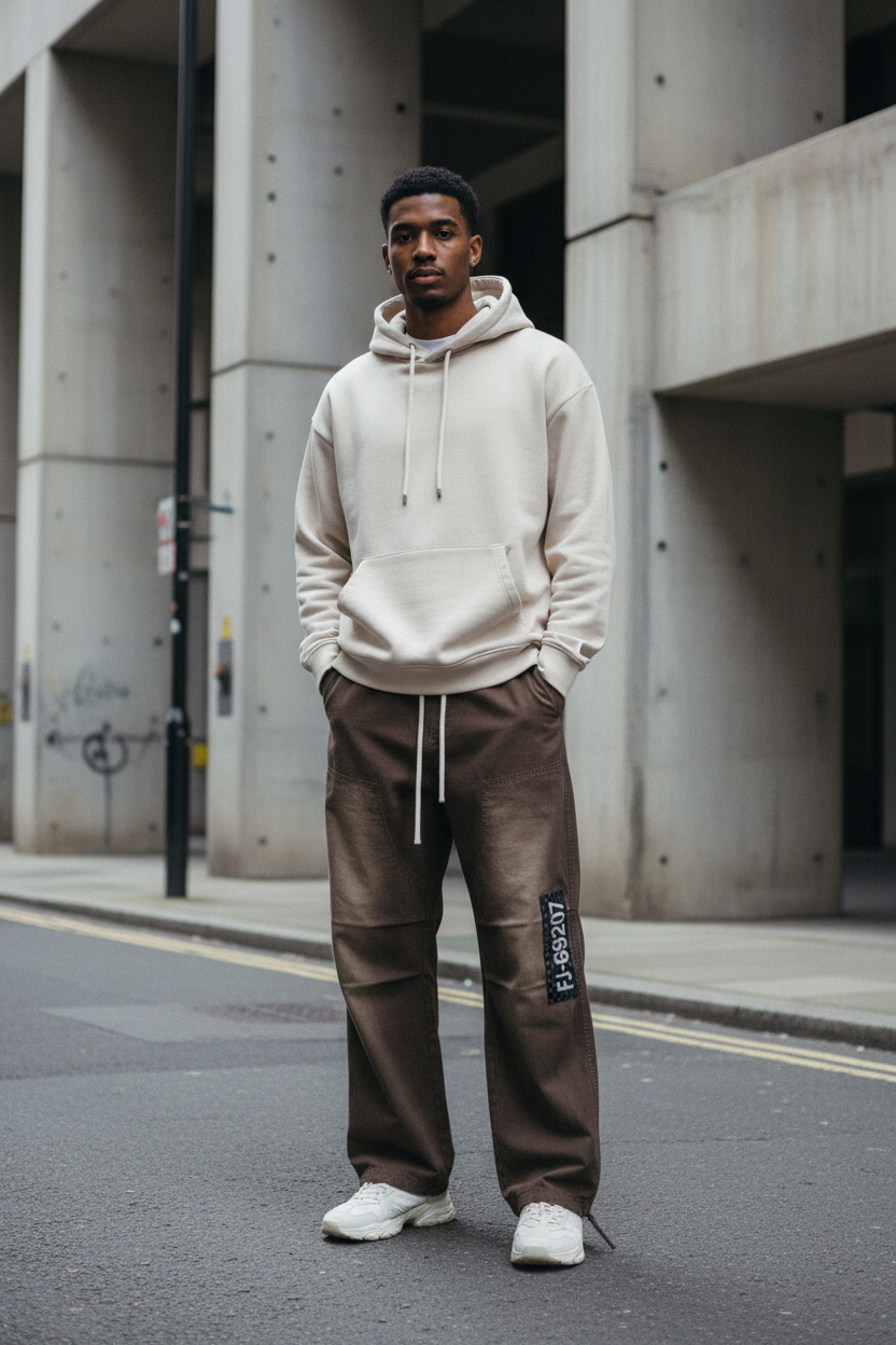 Front view of Urban Fashion & Streetwear vintage washed lumberjack work pants with heavyweight 270GSM fabric, rugged and durable style.
