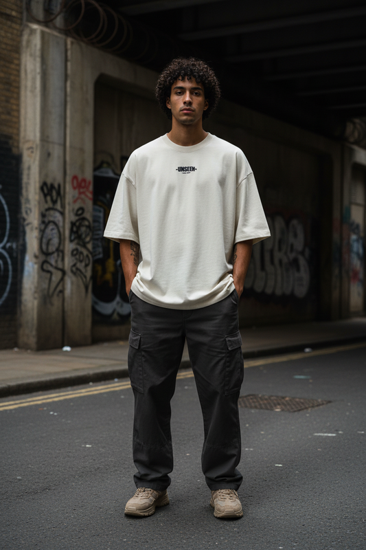 Urban Fashion & Streetwear oversized heavyweight T-shirt with extended sleeves, 255GSM, in a front view.