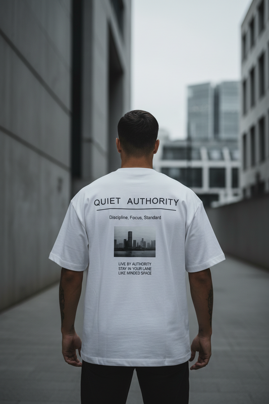 Back view of a heavyweight 310GSM cotton Urban Fashion & Streetwear loose T-shirt by Craftklart, showcasing its relaxed fit and fabric texture.