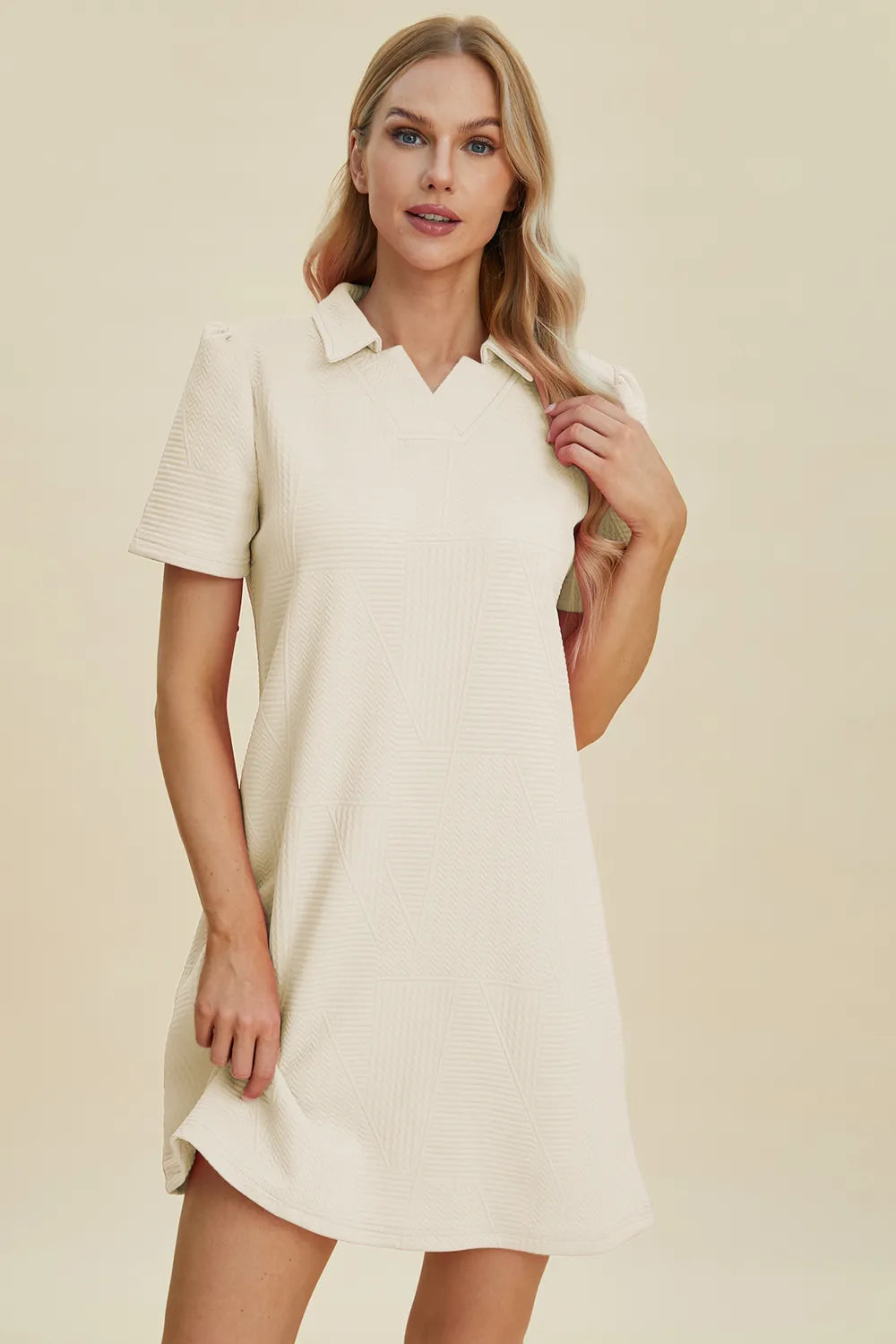Double Take Full Size Texture Short Sleeve Dress - Premium Dress from Trendsi - Just $22.95! Shop now at Craftklart.store