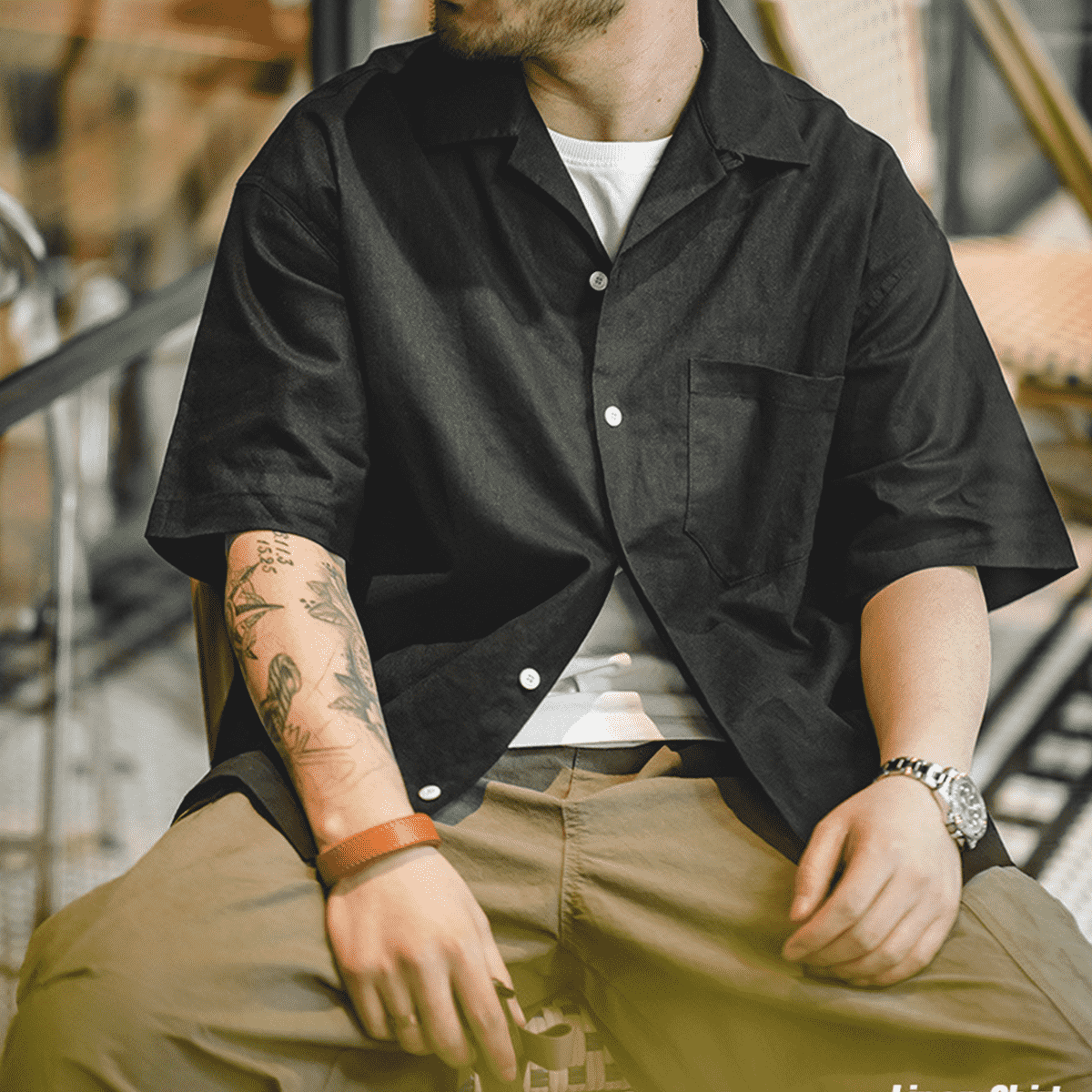 Urban Fashion & Streetwear Cuban Collar Short-Sleeve Shirt, stylish casual shirt with vibrant pattern and relaxed fit.