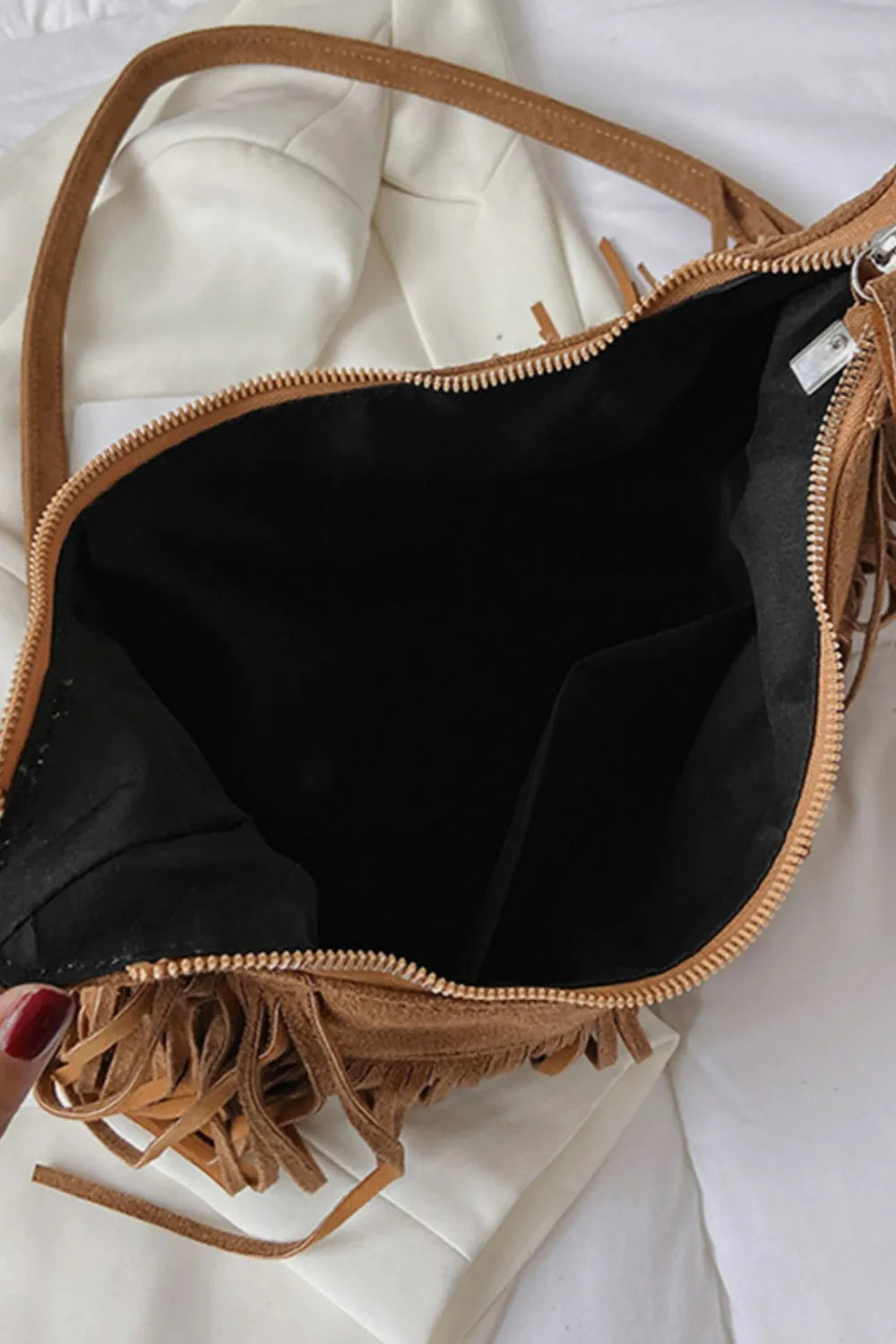 Suede Fringe Adjustable Strap Shoulder Bag - Premium Crossbody Bag from Trendsi - Just $21.74! Shop now at Craftklart.store