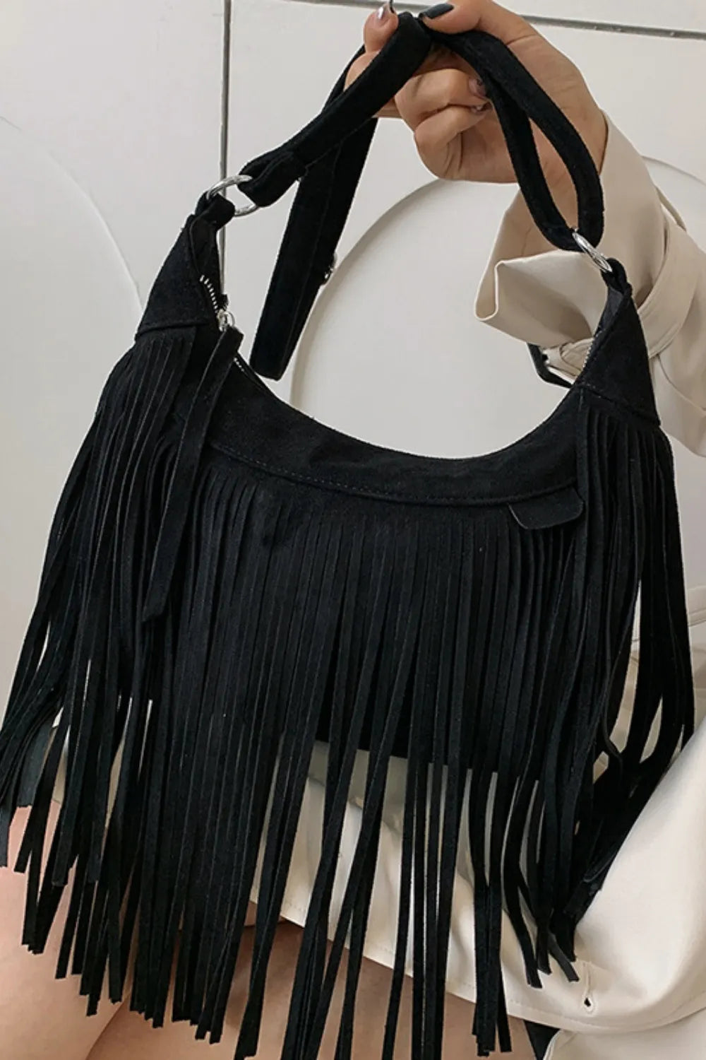 Suede Fringe Adjustable Strap Shoulder Bag - Premium Crossbody Bag from Trendsi - Just $21.74! Shop now at Craftklart.store