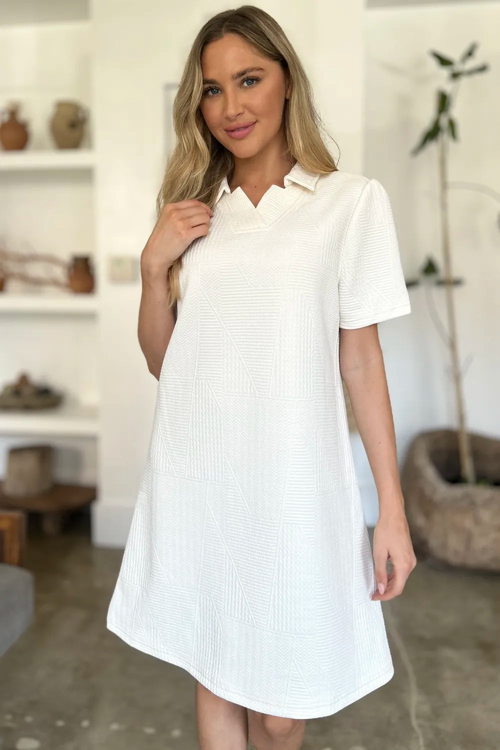 Double Take Full Size Texture Short Sleeve Dress - Premium Dress from Trendsi - Just $22.95! Shop now at Craftklart.store