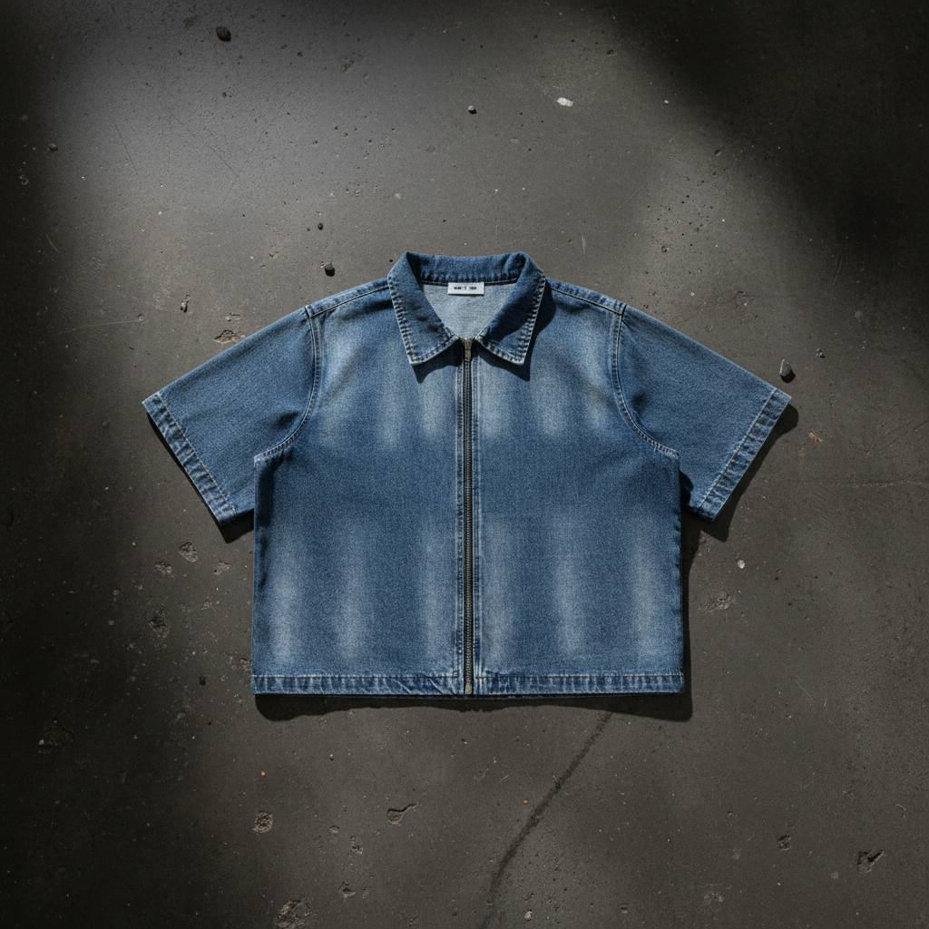 Hot KWashed Full-Zip Denim Shirt