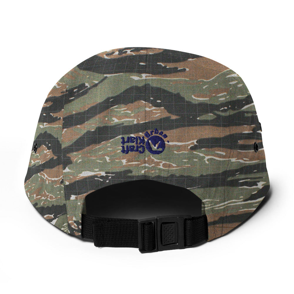 Green tiger camo five-panel cap from Fashion Beyond Identity (FBI) by Urban Fashion & Streetwear, with adjustable back strap.