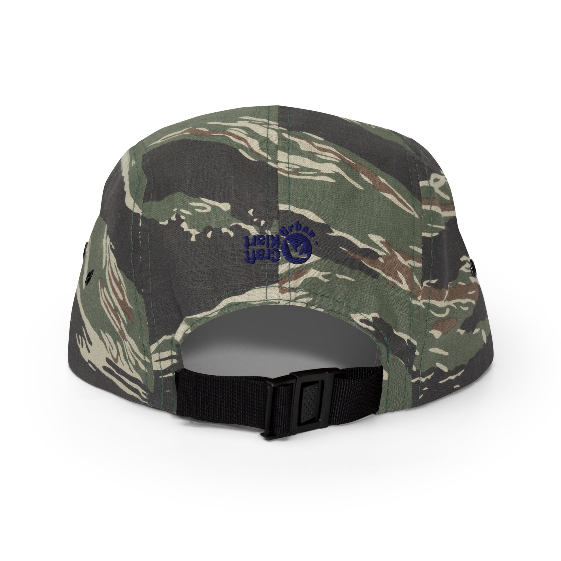 Green tiger camo five-panel cap from Urban Fashion & Streetwear, featuring a bold design and adjustable back strap.