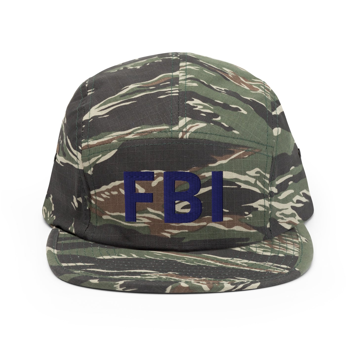 Green tiger camo five-panel cap by Fashion Beyond Identity (FBI), Urban Fashion & Streetwear, with structured front panel.