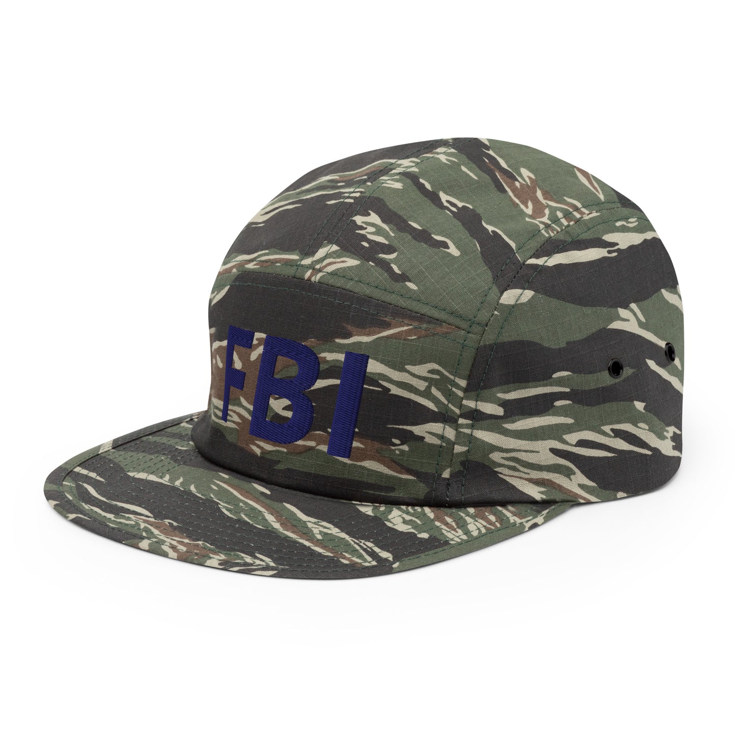 Green tiger camo Five Panel Cap by Fashion Beyond Identity (FBI) featuring a stylish streetwear design with a flat brim.