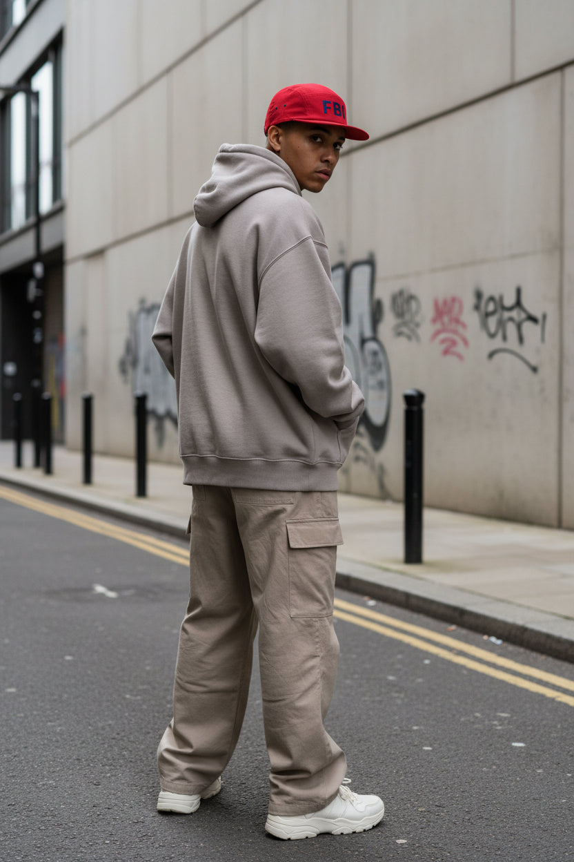 Red Urban Fashion & Streetwear FBI Five Panel Cap with front panel design, stylish and casual accessory for streetwear outfits.