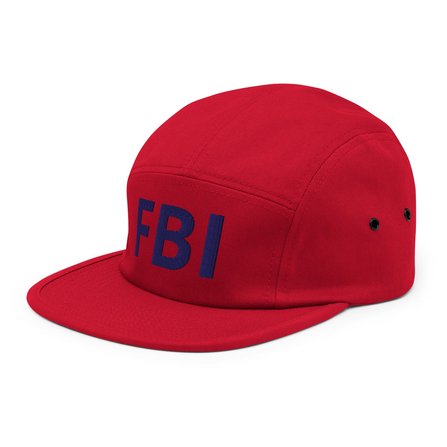 Red Urban Fashion & Streetwear Five Panel Cap from Fashion Beyond Identity (FBI), showing front and side view.