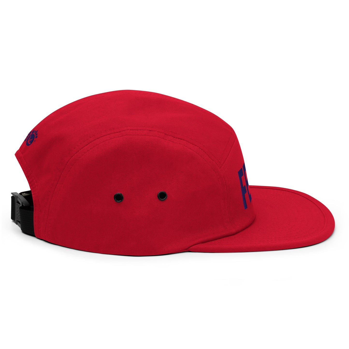Red five-panel cap from Fashion Beyond Identity (FBI) by Urban Fashion & Streetwear, featuring a stylish design and adjustable fit.