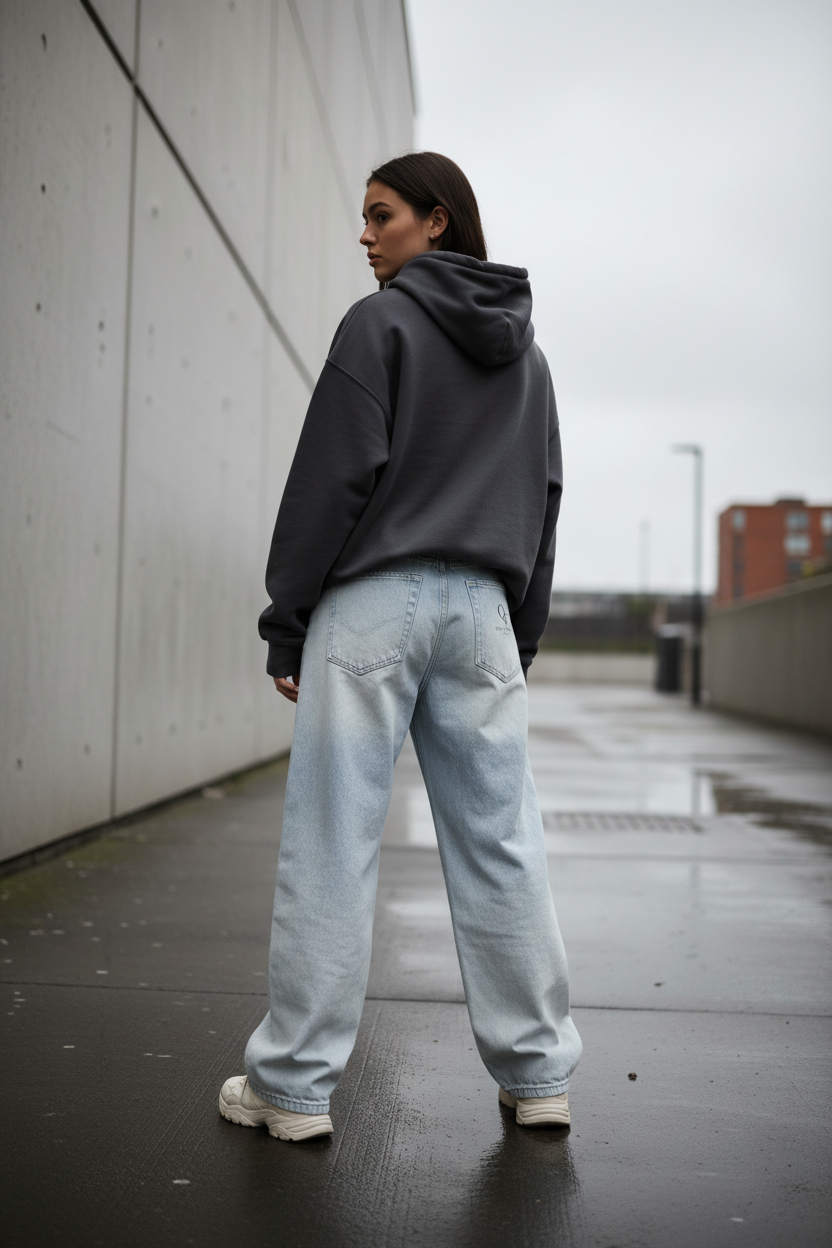 Relaxed Wide-Leg Jeans — Washed Denim