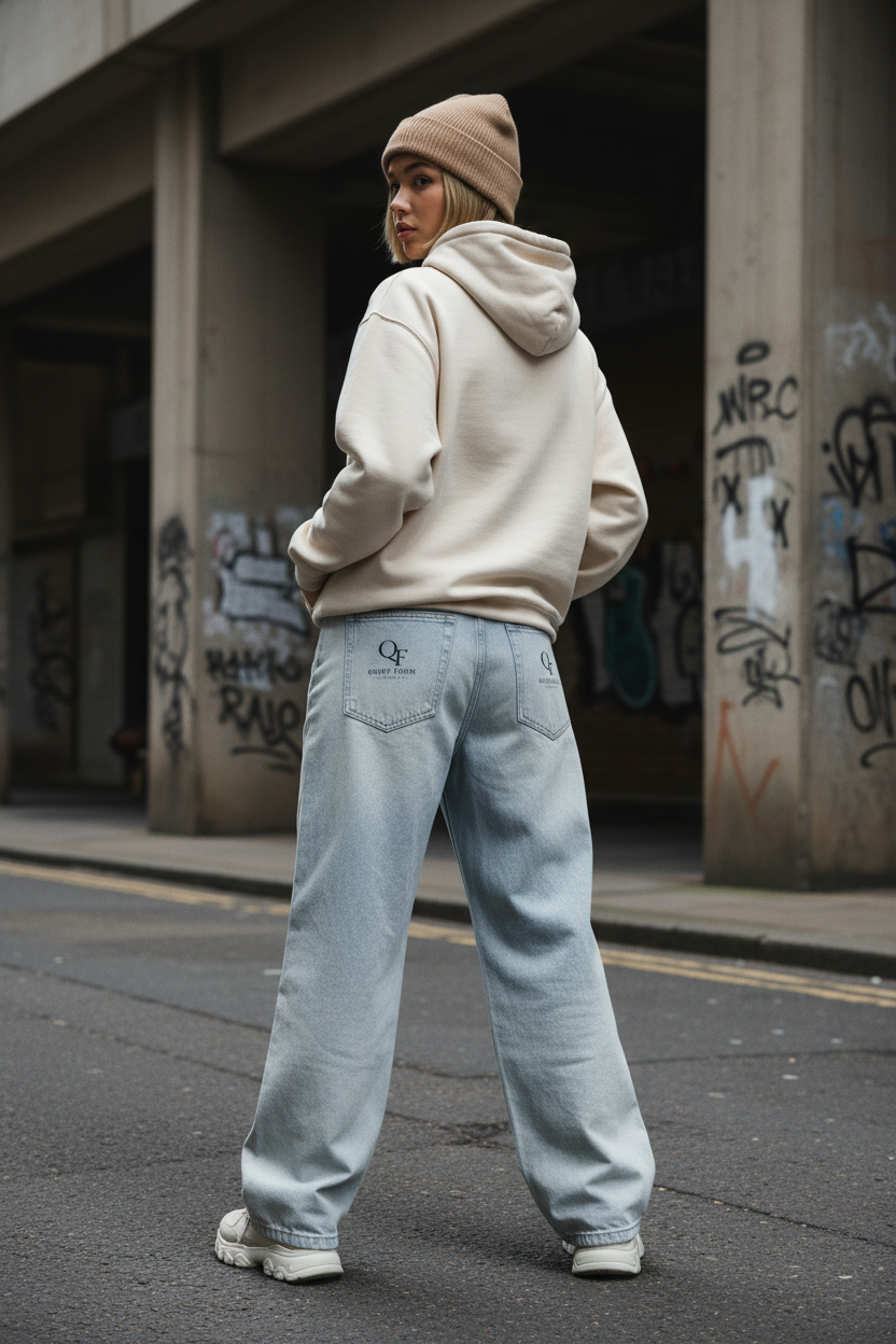 Relaxed Wide-Leg Jeans — Washed Denim
