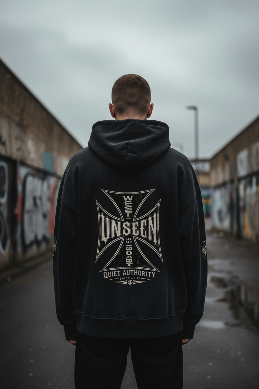 UNSEEN Dystopian Zip-Up Hoodie — 420GSM Heavyweight Washed Fleece