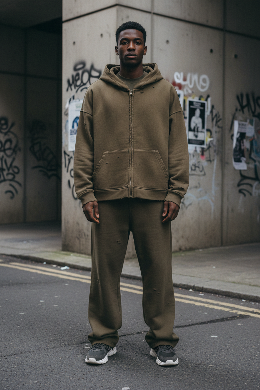 Distressed Zip-Up Hoodie — 420GSM
