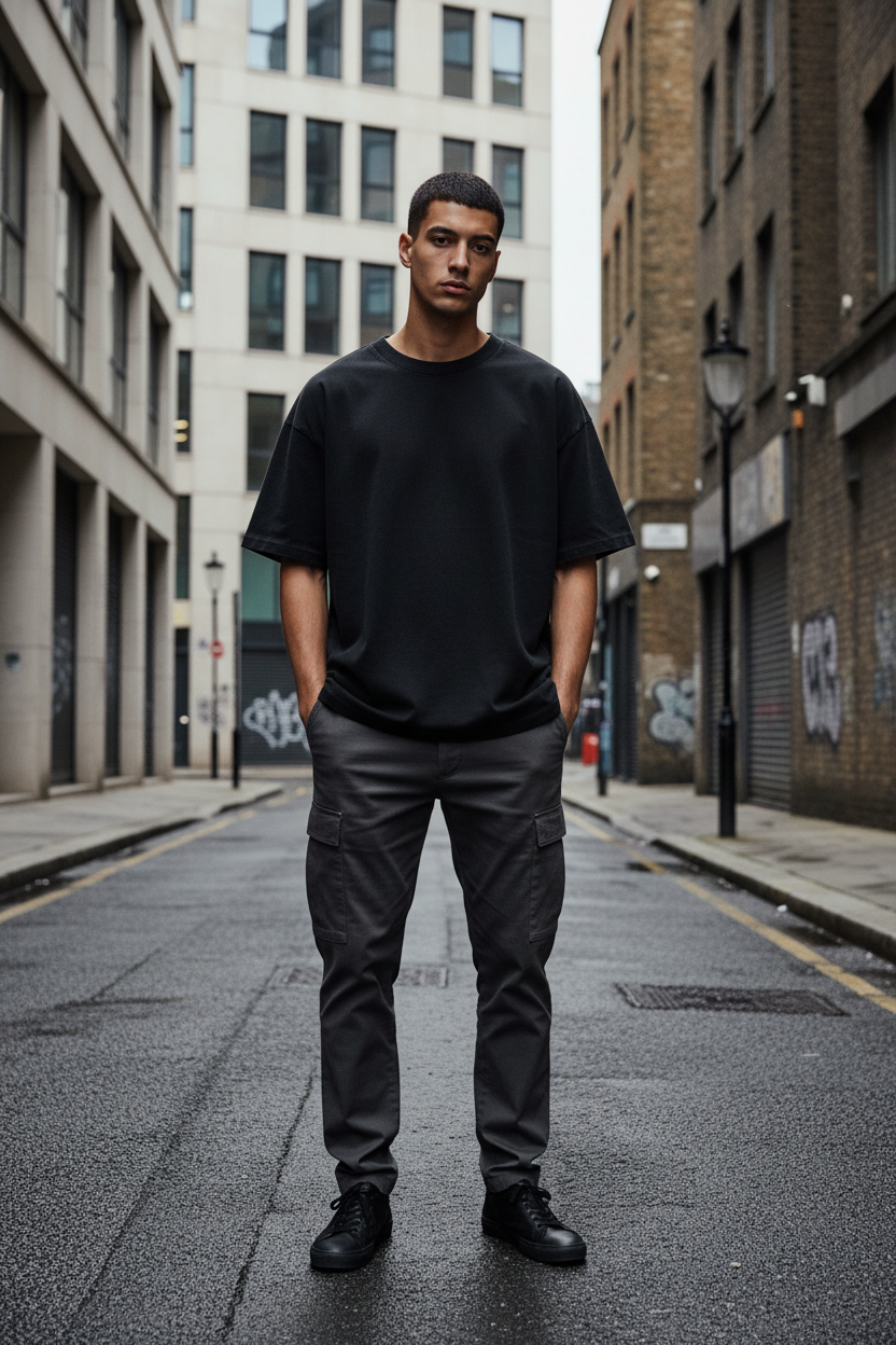 Printed oversized snow-wash T-shirt by Craftklart with heavyweight 300GSM fabric, urban streetwear style, shown on a model.