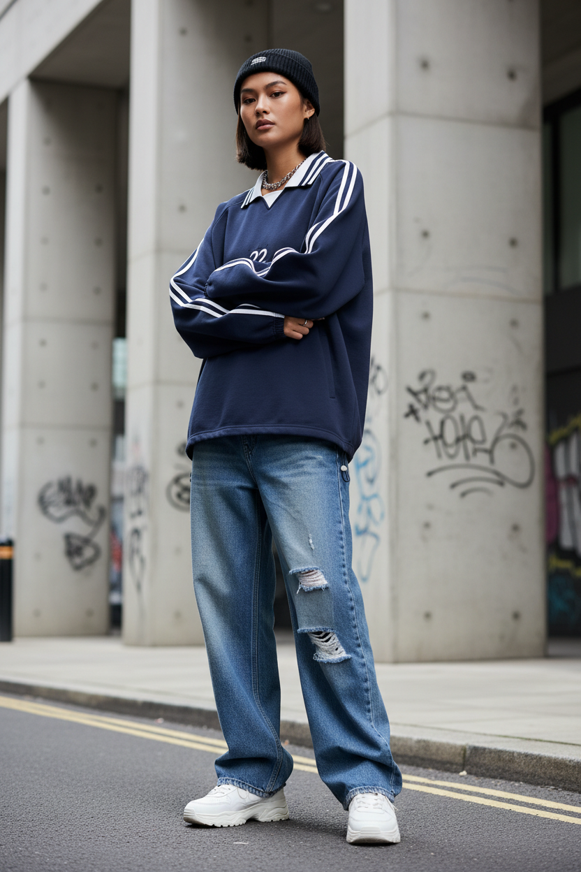 Contrast Collar Oversized Sweatshirt — 380GSM Heavyweight