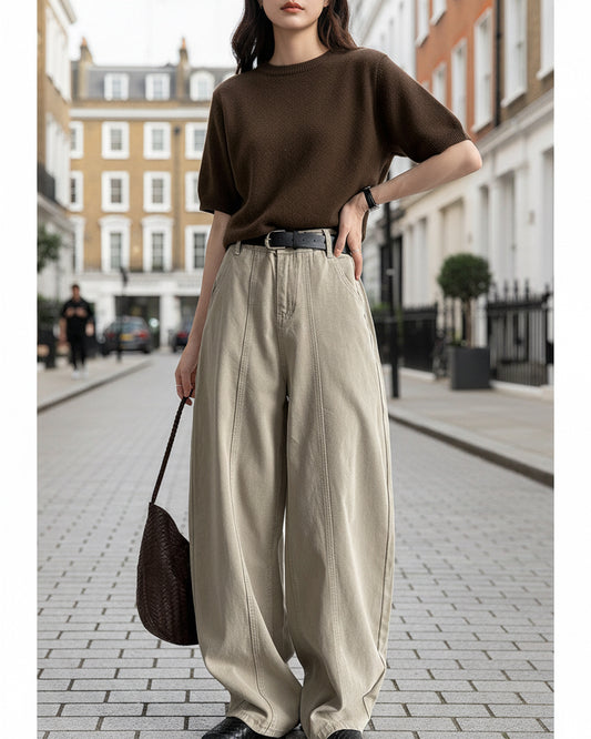 High Waist Wide Leg Split Design Denim Pants with Belt for Women Relaxed Fit Slimming Casual Trousers