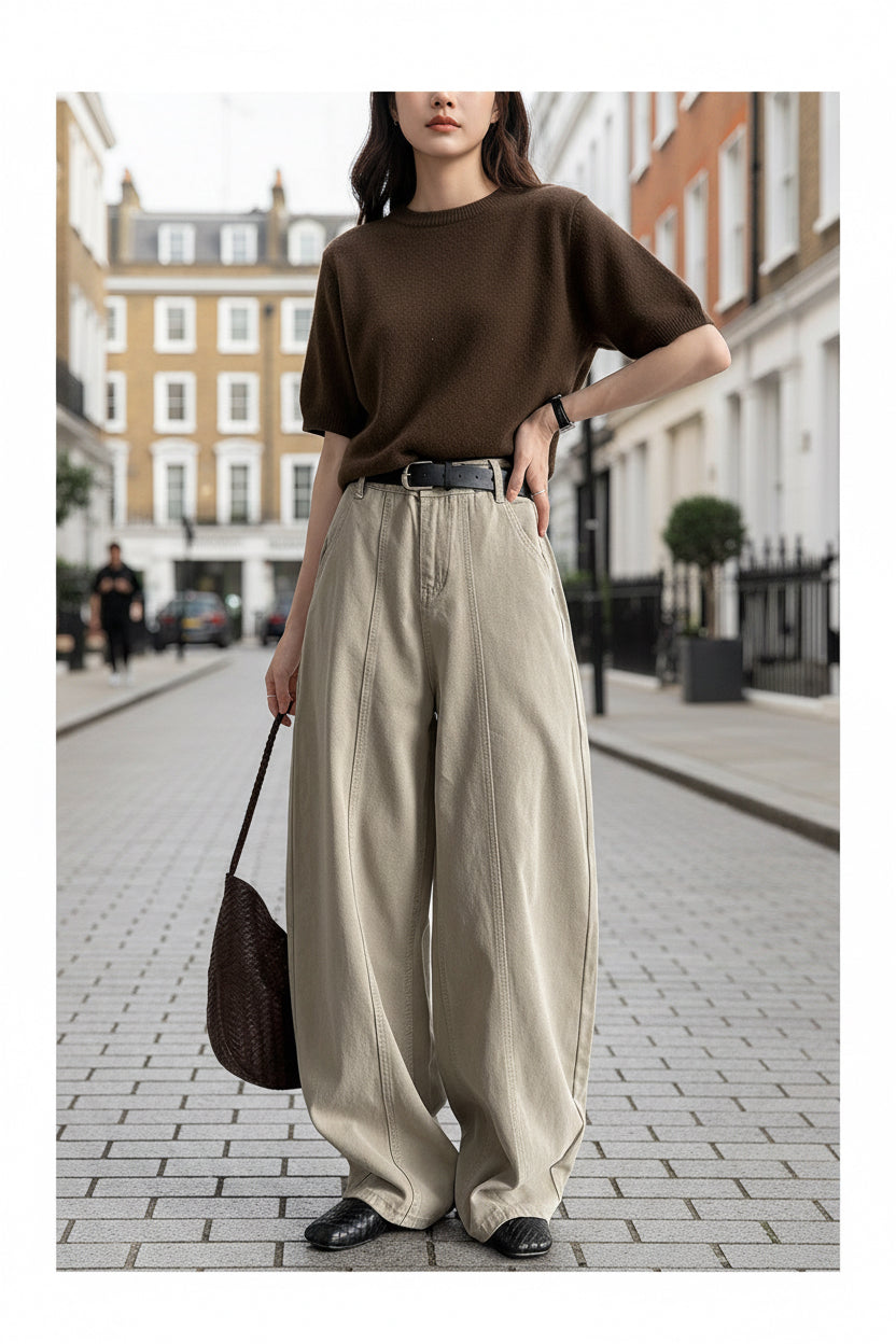 High Waist Wide Leg Split Design Denim Pants with Belt for Women Relaxed Fit Slimming Casual Trousers