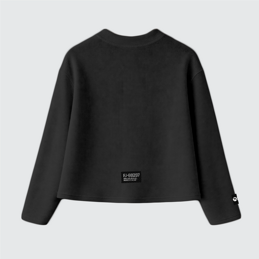 Unisex Heavyweight 290GSM 100% Cotton Waffle Knit Cropped Long Sleeve T-Shirt