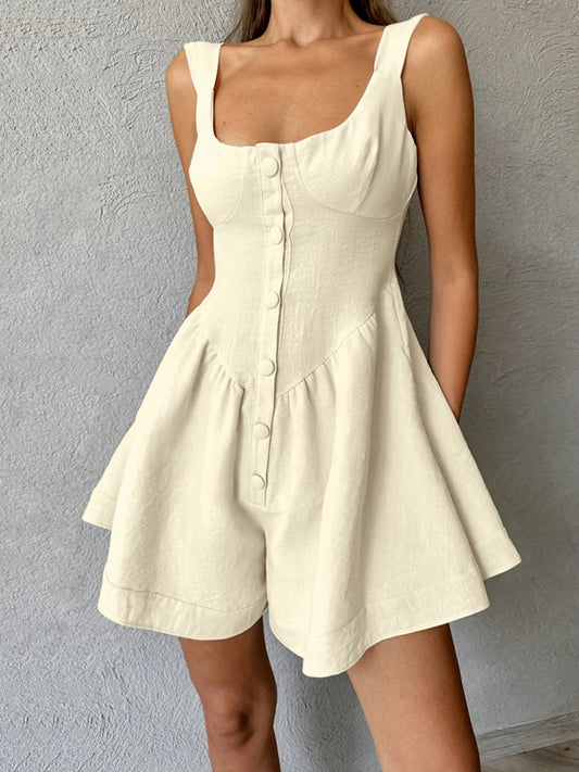 Button-Front Wide Strap Romper - Premium Romper from Trendsi - Just $36.53! Shop now at Craftklart.store