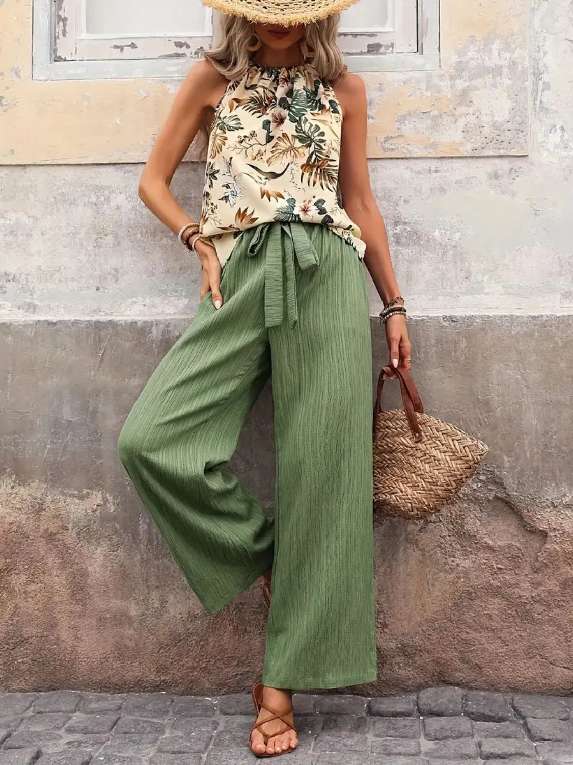 Printed Tank Top and Wide Leg Pants Set - Premium Set from Trendsi - Just $25.01! Shop now at Craftklart.store