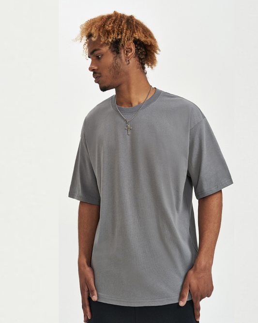 Contrast Cut-Out V-Neck Tee – 240GSM Oversized Fit