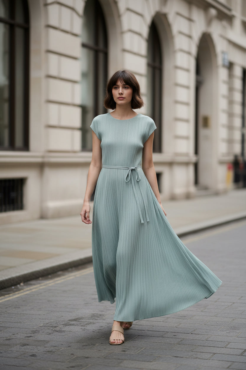 Pleated Urban Lady's Charming Commute Slimming Belted Dress