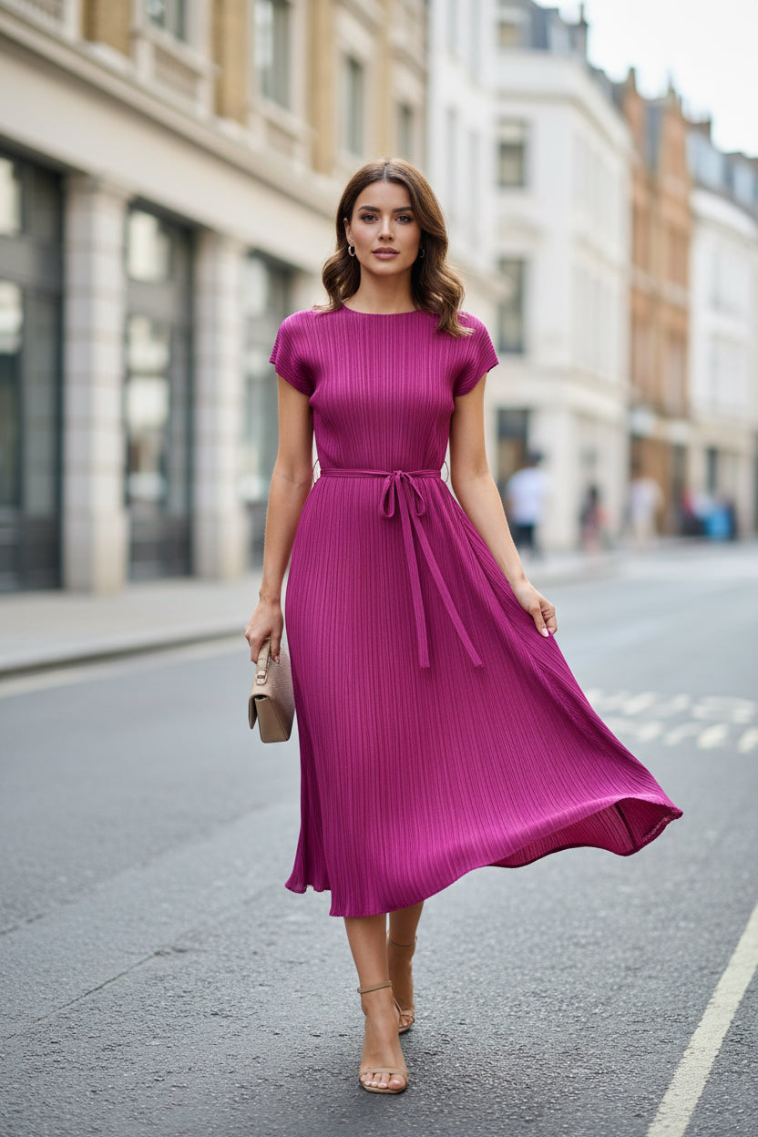 Pleated Urban Lady's Charming Commute Slimming Belted Dress
