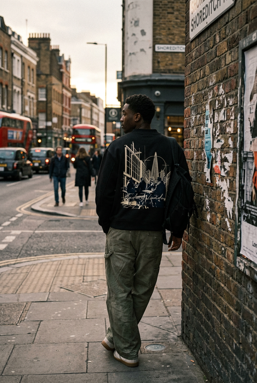 ODMPOD Formline Heavyweight Sweat Cardigan displayed on a hanger, showing its cozy, structured design and ribbed cuffs.