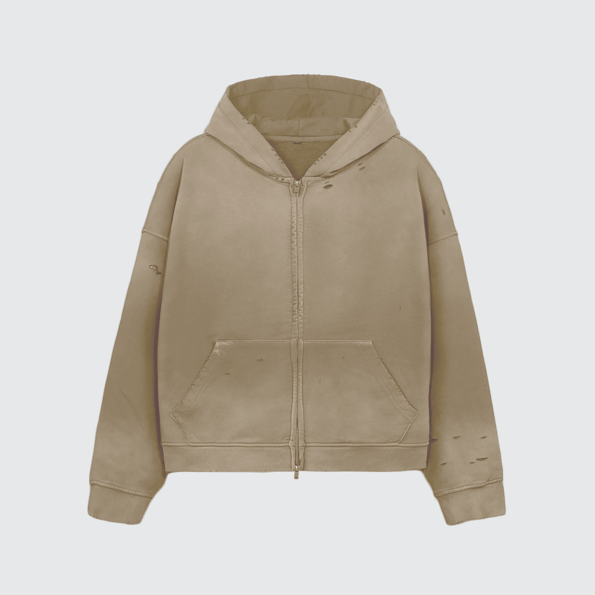 Distressed Zip-Up Hoodie — 420GSM