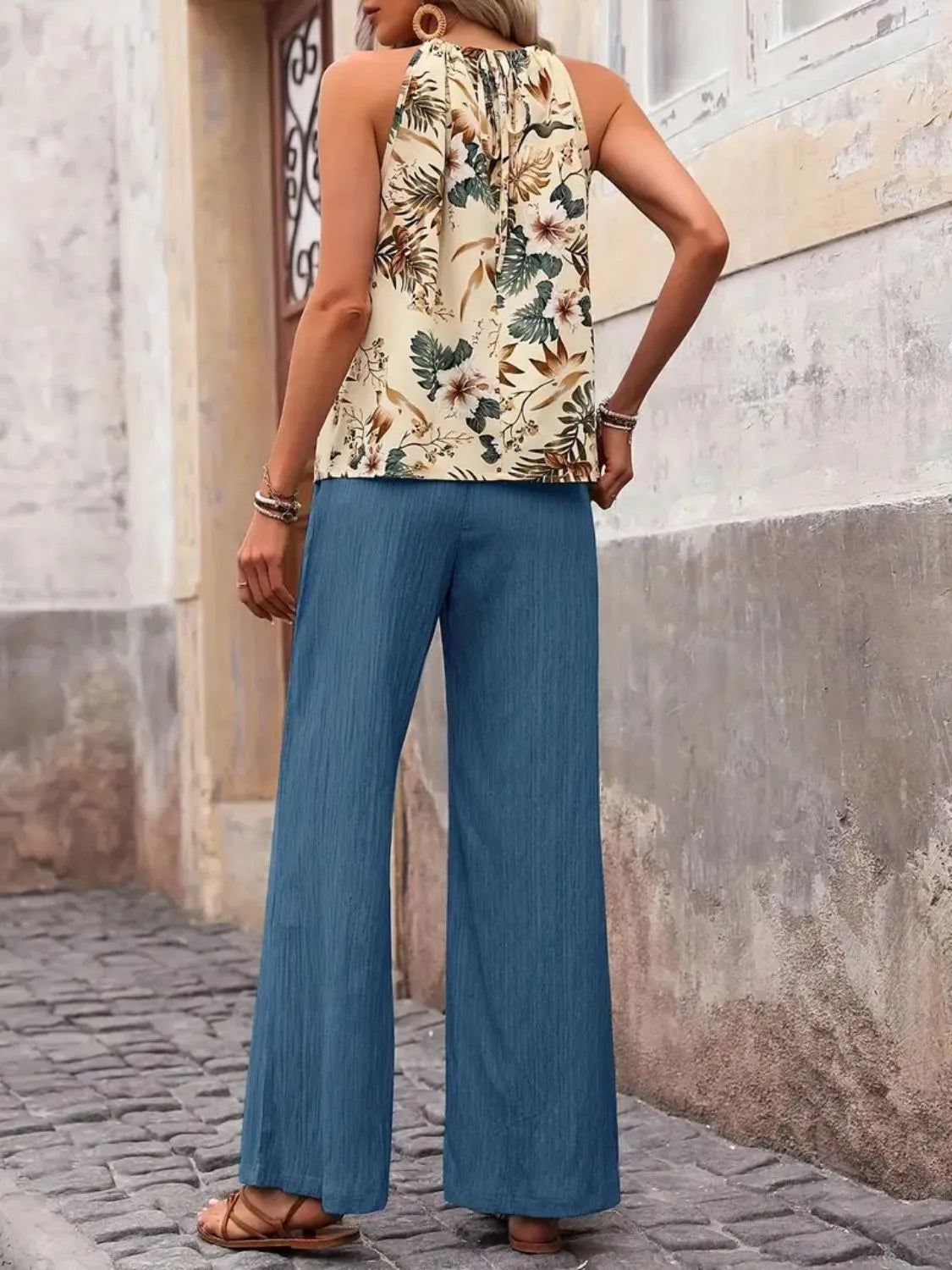 Printed Tank Top and Wide Leg Pants Set - Premium Set from Trendsi - Just $25.01! Shop now at Craftklart.store
