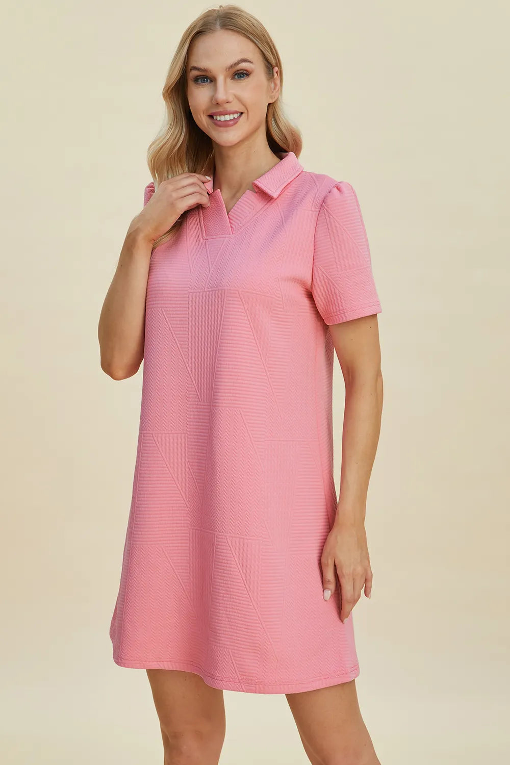 Double Take Full Size Texture Short Sleeve Dress - Premium Dress from Trendsi - Just $22.95! Shop now at Craftklart.store