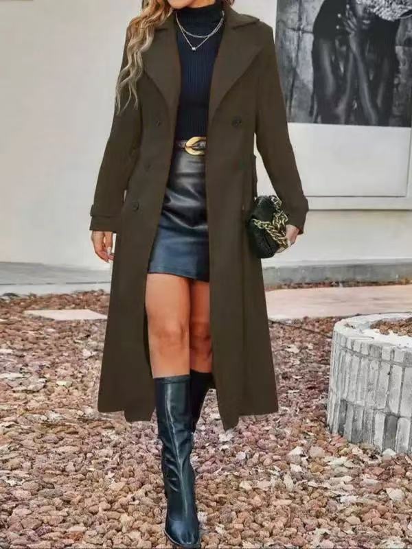 Double-Breasted Woolen Coat for Autumn/Winter Warm Outerwear