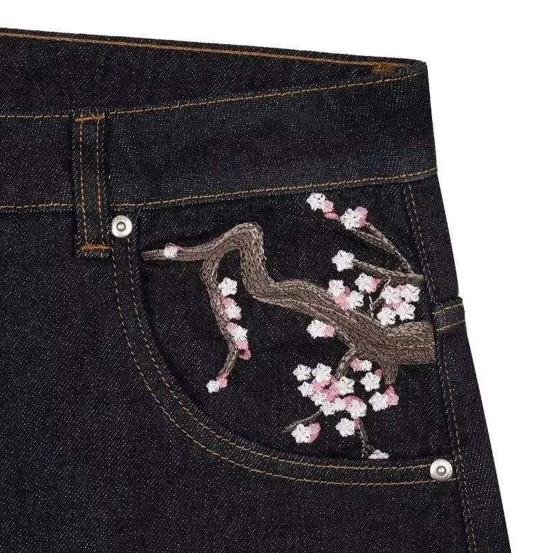 High-Waisted Straight Leg Embroidered Jeans