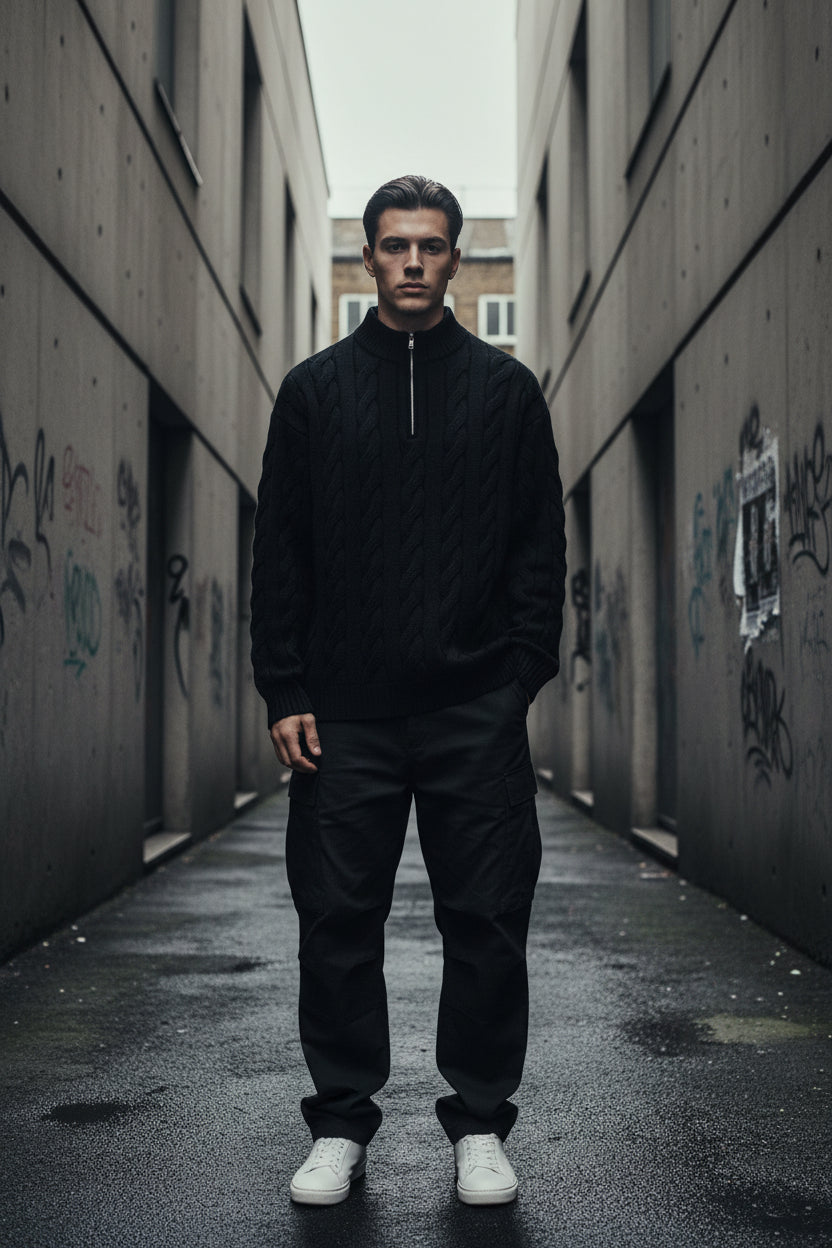 Craftklart Heavy Knit Half-Zip Sweater — Oversized Fit